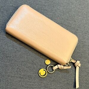 Chloe Nude Leather Wristlet with Gold Accents